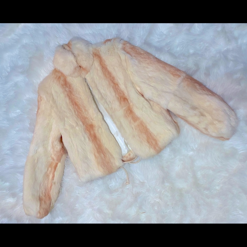 VTG Elan Rabbit Fur Coat - Cream and Champagne - Size Medium